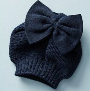 Helene Berman Navy Blue Knit BOW Beenie